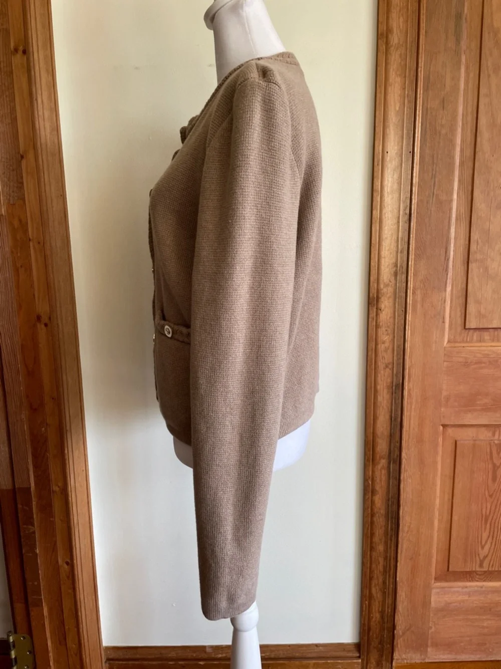 J. CREW Taupe Cotton Knit Button Braided Neck & Front Placket Cardigan M
